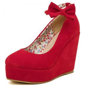 Red Ankle Strap Wedge Shoes With Bow on Luulla