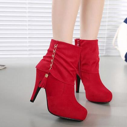red tassel heels
