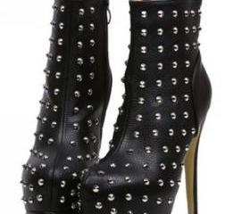 black and white high heel boots