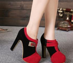 red suede block heel shoes