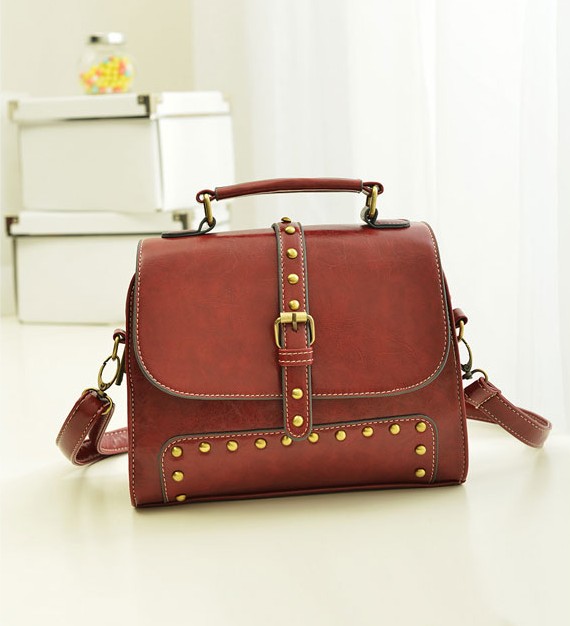 wine red handbag