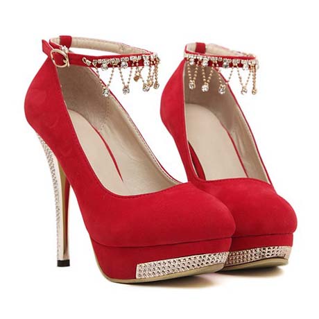 red suede pumps with ankle strap