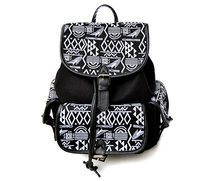 Aztec Pattern Black Backpack on Luulla