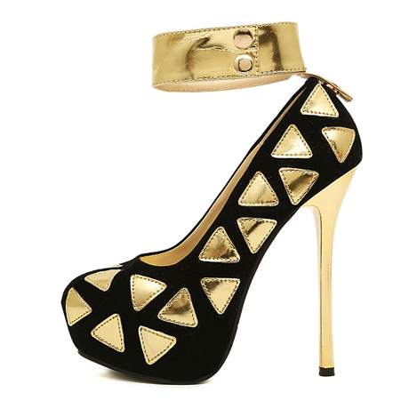 black heels with gold detail