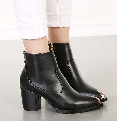 pointed toe boots ankle leather embellishment featuring metal