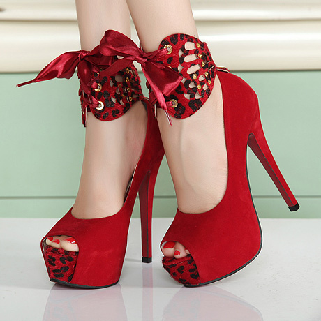 red high heel shoes with bow