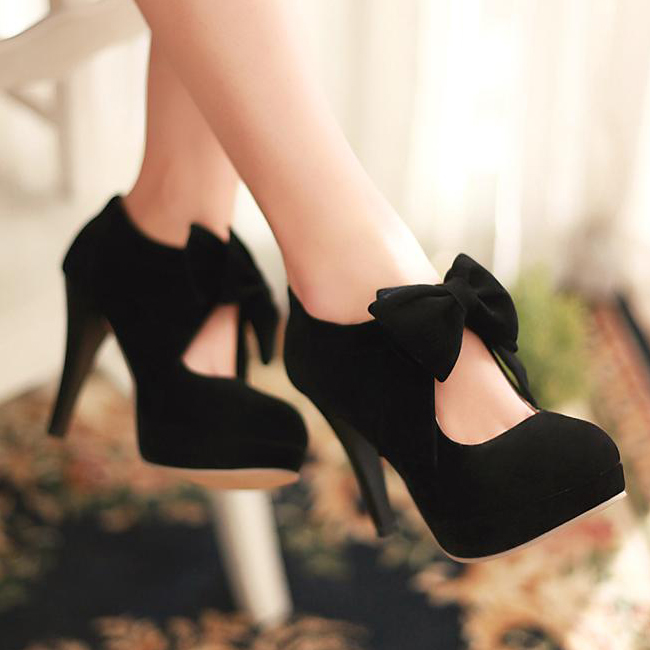 Cute Black Bow knot High Heels Fashion Shoes