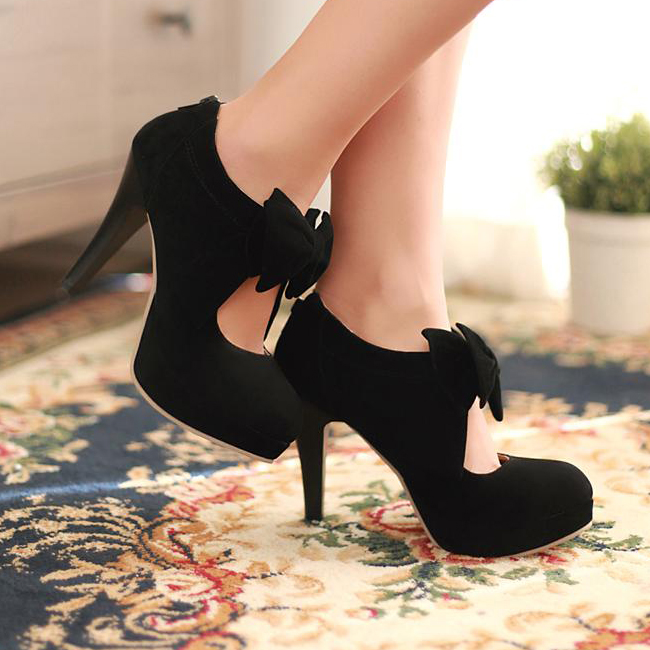 Cute Black Bow Knot High Heels Fashion Shoes on Luulla