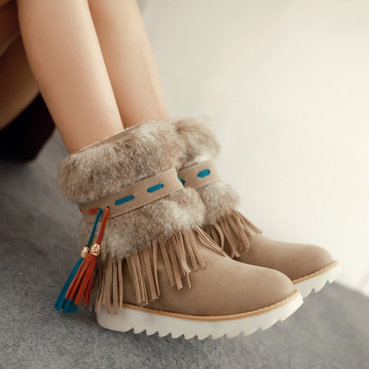 Cute Faux Fur And Tassel Design Winter Boots In Apricot on Luulla