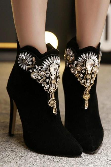 black sparkly heel boots