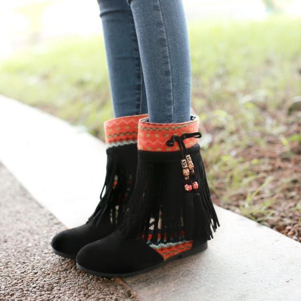 black ankle boots tassel
