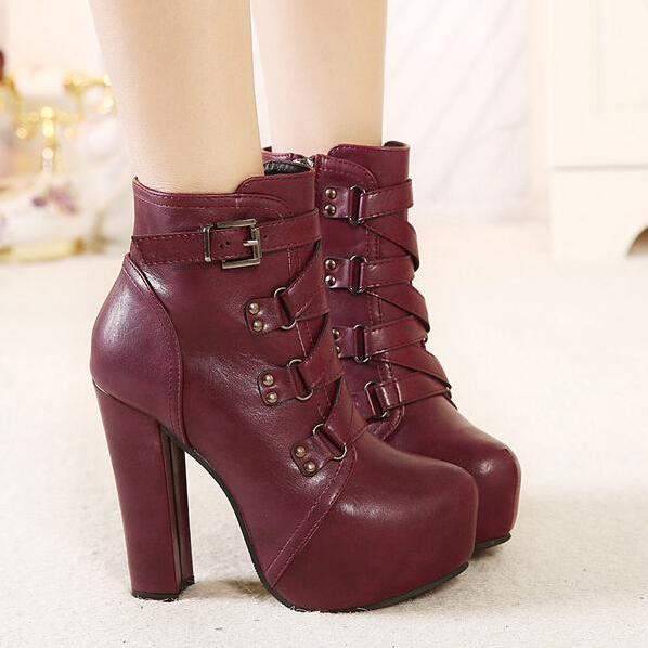 wine colored high heel boots
