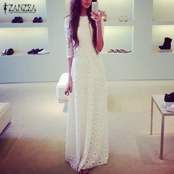 White Lace Boho Long Sleeve Maxi Dress On Luulla