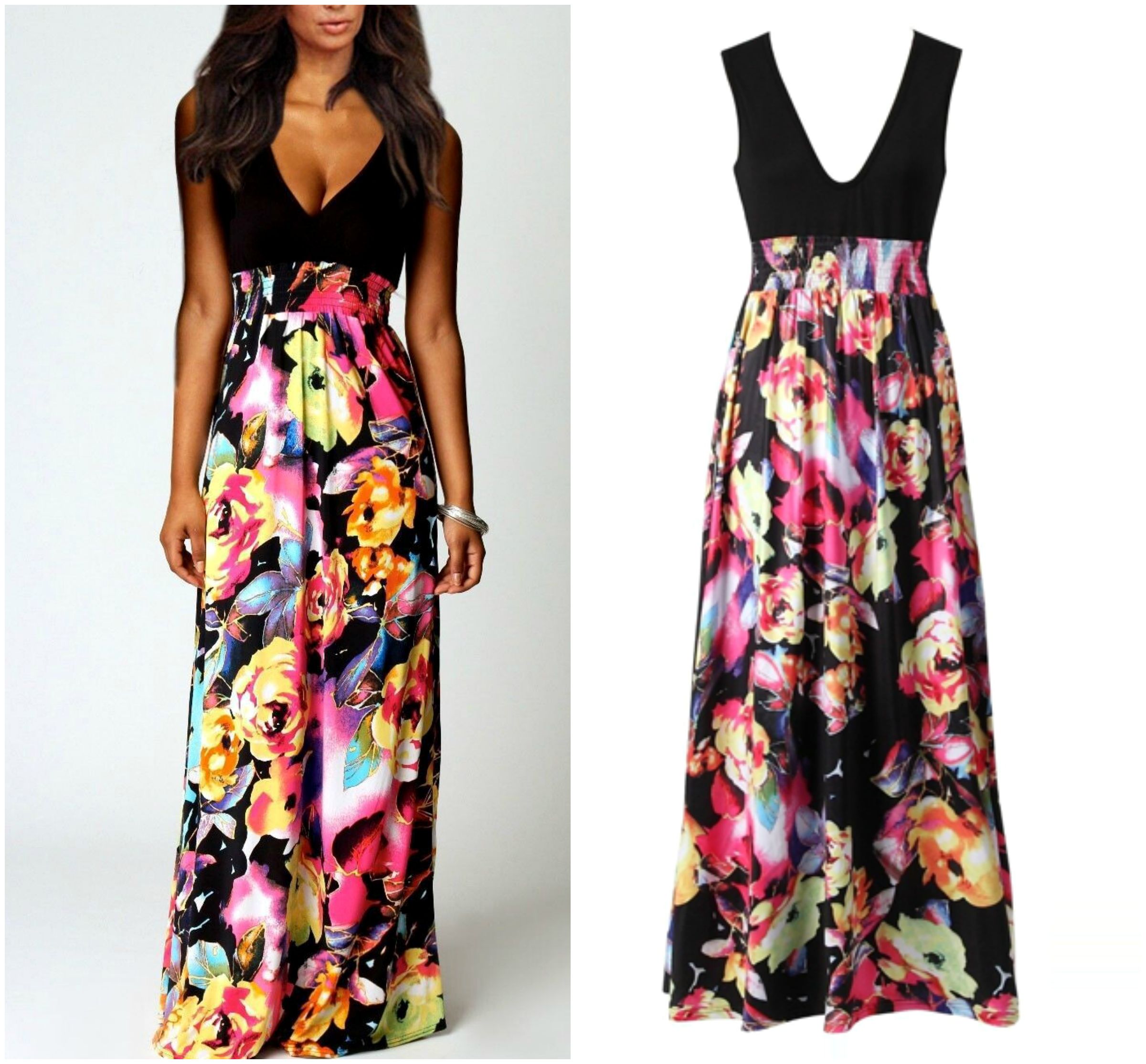 Beautiful V Neck Floral Printed Chiffon Maxi Dress On Luulla