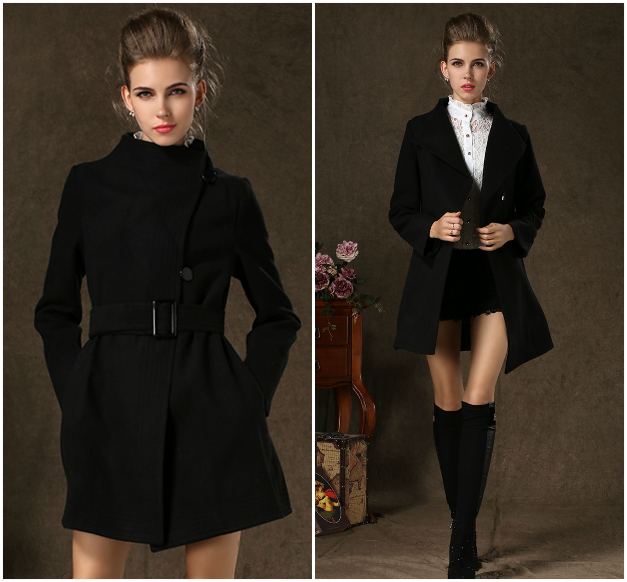 Black Winter Coat With Belt on Luulla