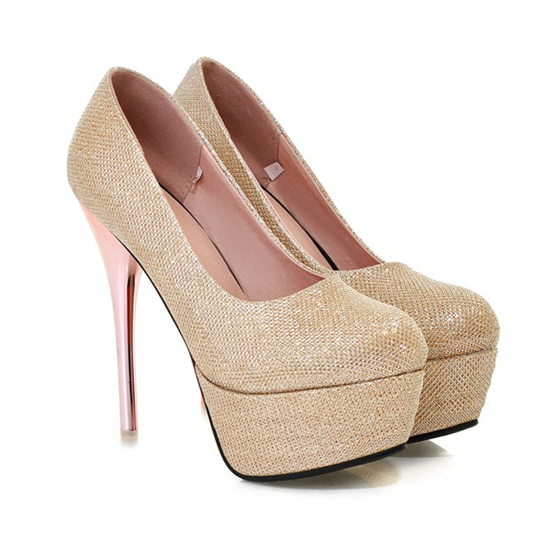 Classy Metallic Gold High Heels Fashion Shoes on Luulla