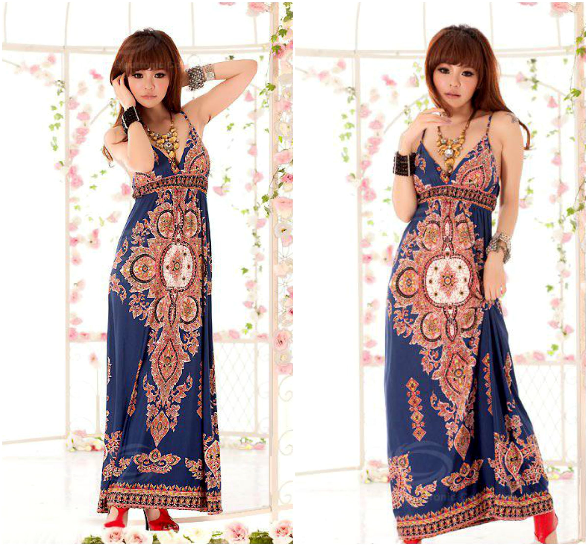 Beautiful V Neck Bohemian Printed Maxi Dress On Luulla