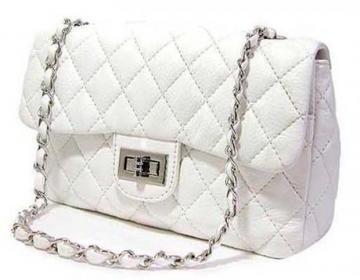 white shoulder bag with silver chain