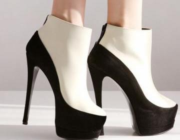 black and white high heel boots