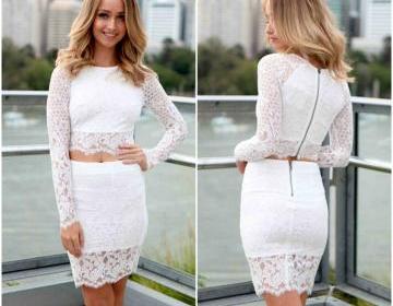 white long sleeve two piece